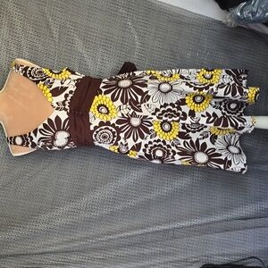 Yellow & Brown Floral V-Neck Sundress